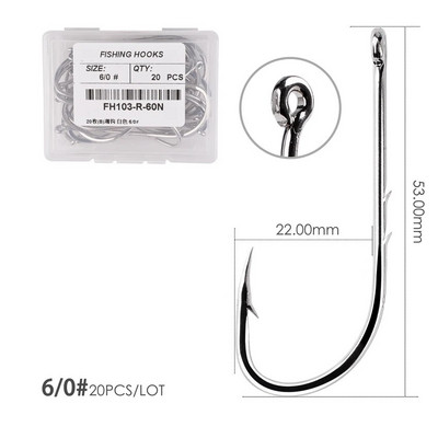 Aorace 20 vnt. / Dėžutė Ilgo koto žvejybos kabliukas 1/0#-6/0# Žuvies kabliukai Anglies plienas, aštrus spygliuotas, ofsetinis siauras masalo kabliukas.