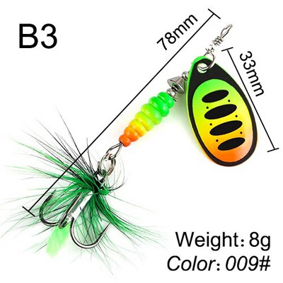 FTK Super 7g/8g/9g/11g/15g/17,5g žvejybos šaukštų masalai su monofilamentine žalvario medžiaga, aštria kabliuko plunksna, ovalios gluosnio lapų mentės