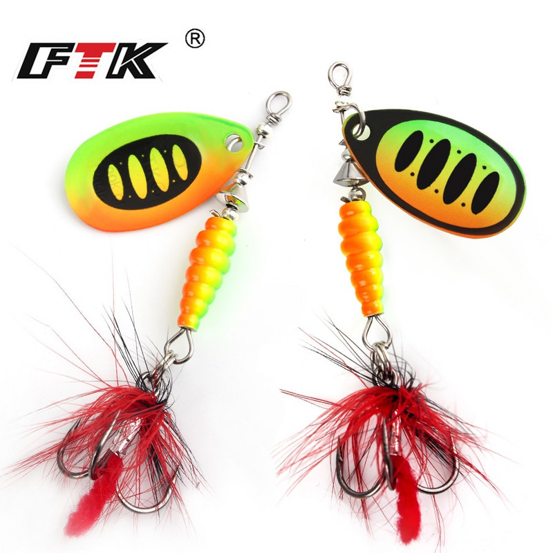 FTK Super 7g/8g/9g/11g/15g/17,5g žvejybos šaukštų masalai su monofilamentine žalvario medžiaga, aštria kabliuko plunksna, ovalios gluosnio lapų mentės