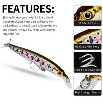 Premium Laser Minnow Fishing Lures with Blood Groove Hook 11cm 10,5g Hard Bait 6 Colors Carp Fishing for Fly Fishing