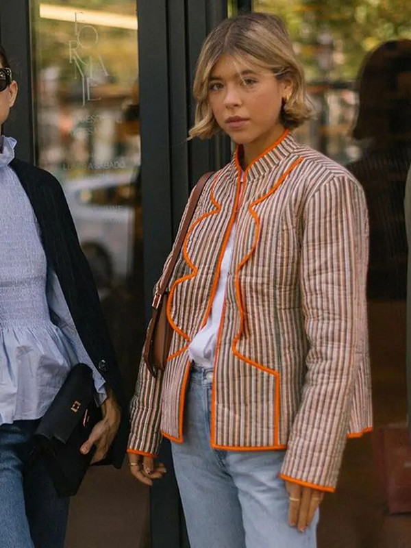 Kontrastvärvi triibuline lühike mantel Standkrae Vintage soe paks naiste jope 2023 sügistalvine vaba daami mantel