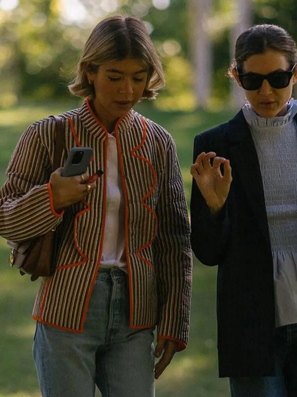 Kontrastvärvi triibuline lühike mantel Standkrae Vintage soe paks naiste jope 2023 sügistalvine vaba daami mantel