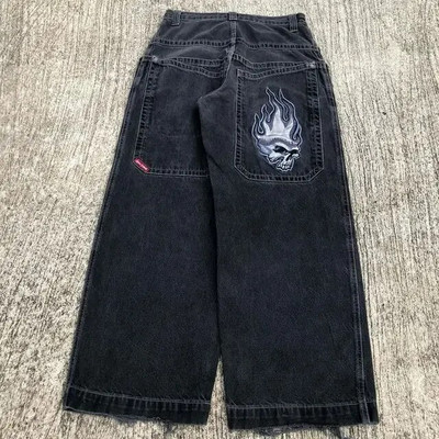 JNCO kottis teksad Hip-Hop Rocki tikandiga meeste naiste 2023. aasta uus mood tänavarõivad Retro Harajuku kõrge vöökohaga laia säärega teksad