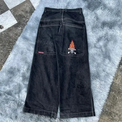 JNCO kottis teksad Hip-Hop Rocki tikandiga meeste naiste 2023. aasta uus mood tänavarõivad Retro Harajuku kõrge vöökohaga laia säärega teksad
