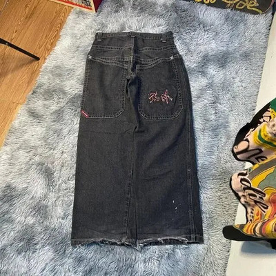 JNCO kottis teksad Hip-Hop Rocki tikandiga meeste naiste 2023. aasta uus mood tänavarõivad Retro Harajuku kõrge vöökohaga laia säärega teksad