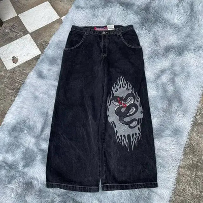 JNCO kottis teksad Hip-Hop Rocki tikandiga meeste naiste 2023. aasta uus mood tänavarõivad Retro Harajuku kõrge vöökohaga laia säärega teksad