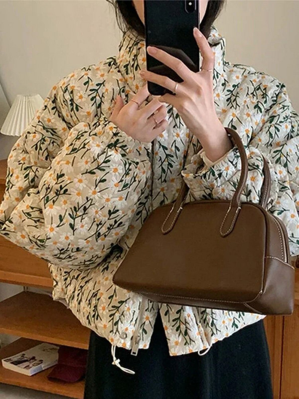 Onalippa zimska odjeća s cvjetnim printom Ženska samostojeća ovratnica i patentni zatvarač Labavi prošiveni kaput Korejski modni debeli, topli gornji dio dugih rukava