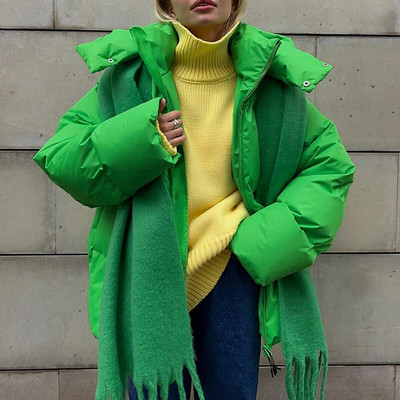 Moodne paksu kapuutsiga puuvillane jakk naistele 2023. aasta talvine šikk pikkade varrukatega naiste mantel, soe High Street lahtised pargi ülerõivad