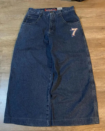 Streetwear JNCO Jeans Y2K Hip Hop Number 7 Dice Graphic κεντημένο ρετρό μπλε φαρδύ τζιν Ανδρικό γυναικείο ψηλόμεσο φαρδύ παντελόνι