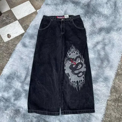 Gatvės apranga JNCO Jeans Y2K hip-hop numeris 7 kauliukais, grafiškai išsiuvinėtas retro mėlynos spalvos maišeliais džinsai Vyriškos moteriškos plataus liemens kelnės