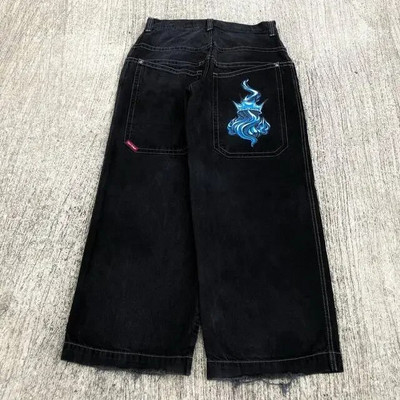 Gatvės apranga JNCO Jeans Y2K hip-hop numeris 7 kauliukais, grafiškai išsiuvinėtas retro mėlynos spalvos maišeliais džinsai Vyriškos moteriškos plataus liemens kelnės
