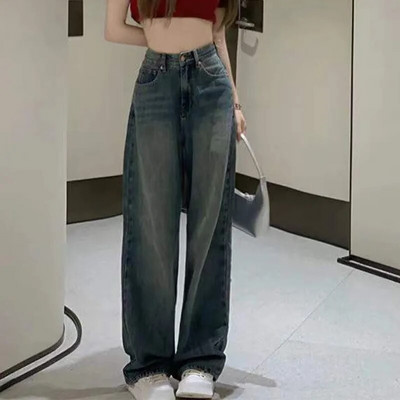 Rimocy Vintage Wide Cargo Jeans Дамски 2023 есенни панталони с висока талия Bagge Pants Woman Y2K Streetwear Свободни дънкови панталони Дамски