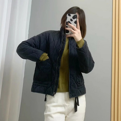 ZA Γυναικείο βαμβακερό παλτό 2023 Χειμερινή μόδα με τσέπη Κορδόνι ζωγραφικής Ζεστό vintage μακρυμάνικο φερμουάρ Γυναικεία πανωφόρια μπλουζάκια