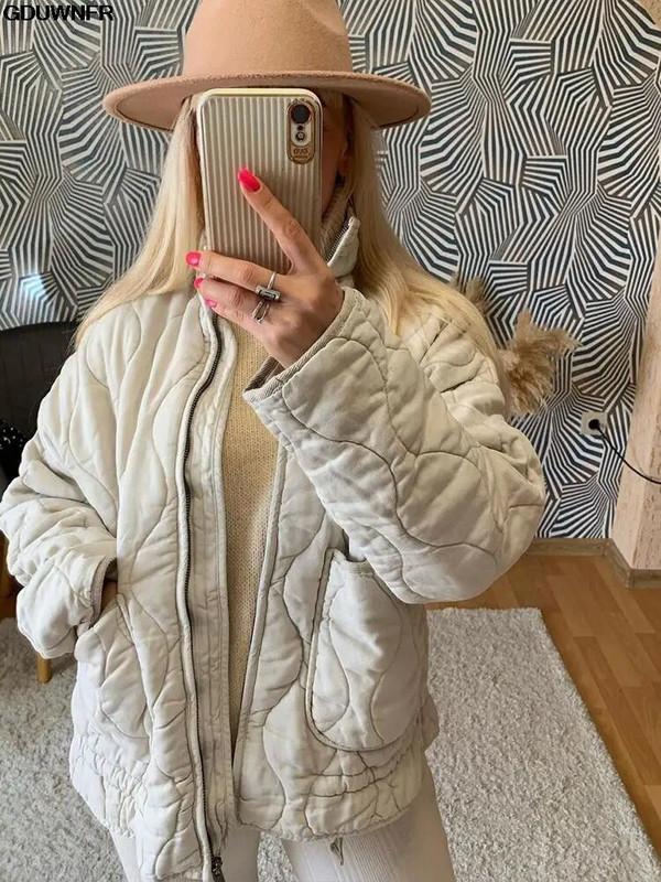 ZA Γυναικείο βαμβακερό παλτό 2023 Χειμερινή μόδα με τσέπη Κορδόνι ζωγραφικής Ζεστό vintage μακρυμάνικο φερμουάρ Γυναικεία πανωφόρια μπλουζάκια