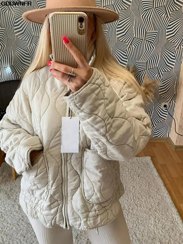 ZA Γυναικείο βαμβακερό παλτό 2023 Χειμερινή μόδα με τσέπη Κορδόνι ζωγραφικής Ζεστό vintage μακρυμάνικο φερμουάρ Γυναικεία πανωφόρια μπλουζάκια