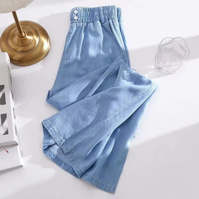 Prevelike 4xl traperice ravnih nogavica do gležnja Ženske ljetne traper široke široke nogavice s elastičnim širokim nogavicama Pantalones Plave Vaqueros