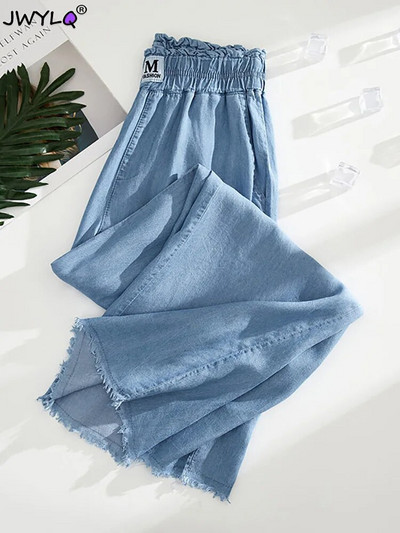 Negabaritinis 4xl Tiesių Kojų Džinsai Iki kulkšnies Moteriški vasariniai elastingi aukštu juosmeniu plataus džinsinio audinio maišeliai kelnės Pantalones Blue Vaqueros