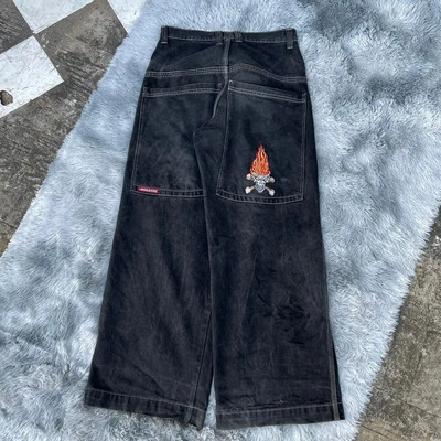 JNCO Y2K džinsai Gatvės drabužiai Hip Hop Graphic Baggy Retro mėlyni džinsai Kelnės Vyrai Moterys 2023 m. Naujos Harajuku aukšto liemens plačios kelnės