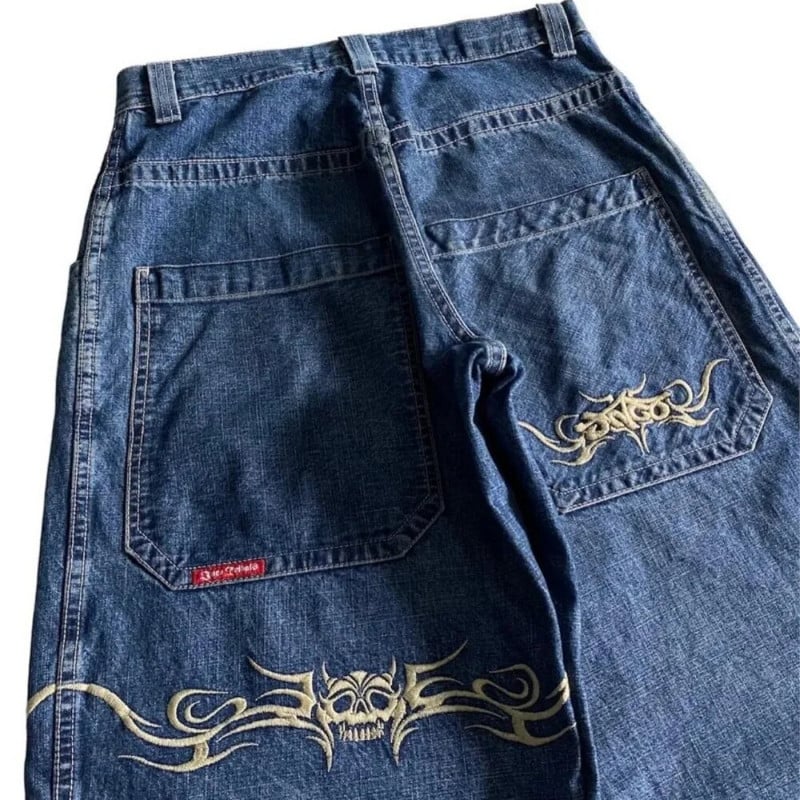 JNCO Y2K džinsai Gatvės drabužiai Hip Hop Graphic Baggy Retro mėlyni džinsai Kelnės Vyrai Moterys 2023 m. Naujos Harajuku aukšto liemens plačios kelnės