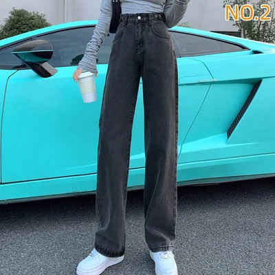 Sirge säärega teksad, naised 2022. aasta naiste riided naiste püksid Y2k teksad Naised kõrge vöökohaga vanaaegsed riided Denim Korea mood sinine