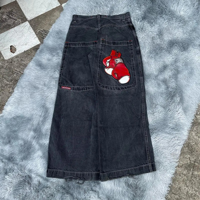 JNCO Jeans Y2k Streetwear Hip Hop Boxing Gloves Graphic Print Baggy Jeans Черни панталони Мъже Жени Нов Harajuku Gothic Wide Trouser