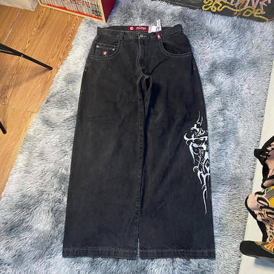 JNCO Teksad Y2k Tänavarõivad Hip Hop Poksikindad Graafiline Print Baggy Teksad Mustad Püksid Mehed Naiste Uued Harajuku Gooti laiad püksid