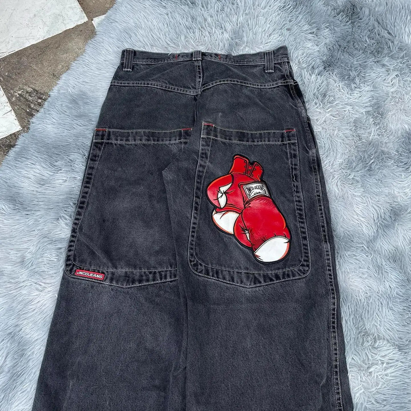 JNCO Teksad Y2k Tänavarõivad Hip Hop Poksikindad Graafiline Print Baggy Teksad Mustad Püksid Mehed Naiste Uued Harajuku Gooti laiad püksid