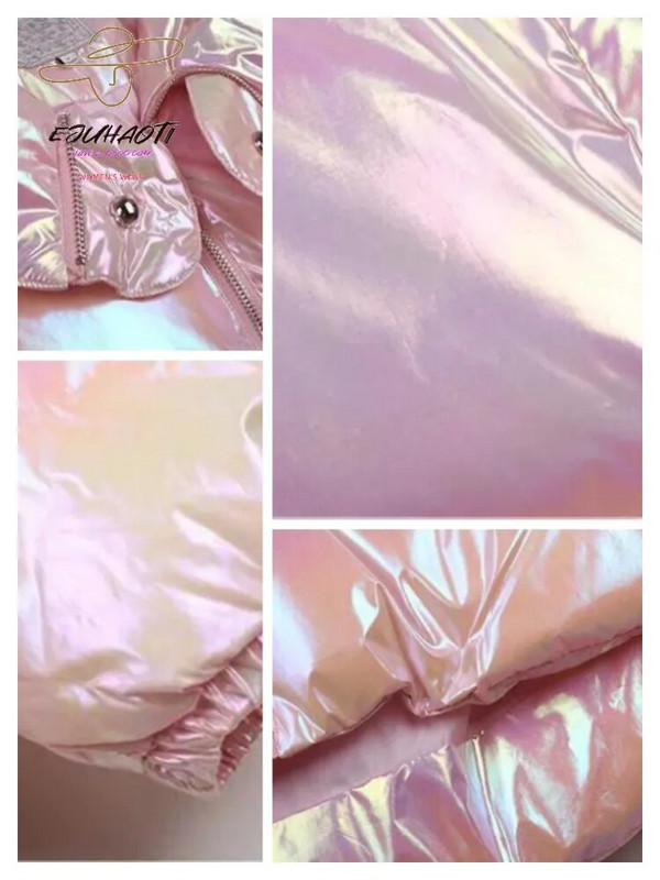 Moteriška striukė Spalvingas blizgus paviršius su gobtuvu medvilninis paltas Žiemos korėjiečių mados storas parkas Moteriški drabužiai laisvi šilti viršutiniai drabužiai