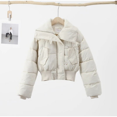 Thinken Crop jope naiste karusnahast kilpkaelusega pikkade varrukatega, soe naiste parkmantel 2023 talve tänava lahtine puuvillase polsterdatud jope