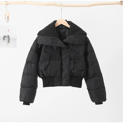 Thinken Crop jope naiste karusnahast kilpkaelusega pikkade varrukatega, soe naiste parkmantel 2023 talve tänava lahtine puuvillase polsterdatud jope