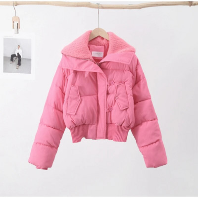 Thinken Crop jope naiste karusnahast kilpkaelusega pikkade varrukatega, soe naiste parkmantel 2023 talve tänava lahtine puuvillase polsterdatud jope