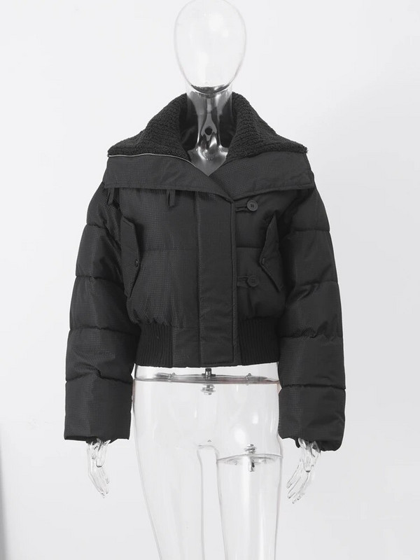 Thinken Crop jope naiste karusnahast kilpkaelusega pikkade varrukatega, soe naiste parkmantel 2023 talve tänava lahtine puuvillase polsterdatud jope