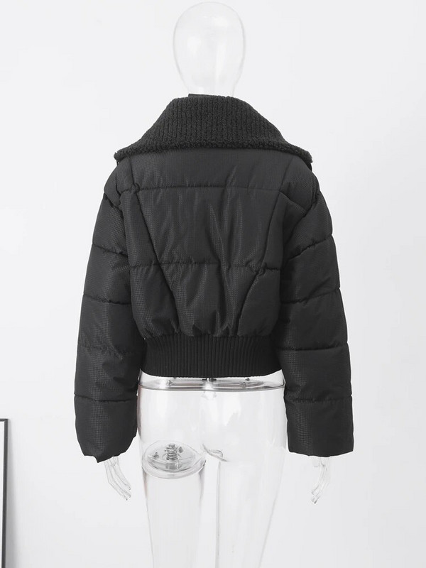 Thinken Crop jope naiste karusnahast kilpkaelusega pikkade varrukatega, soe naiste parkmantel 2023 talve tänava lahtine puuvillase polsterdatud jope