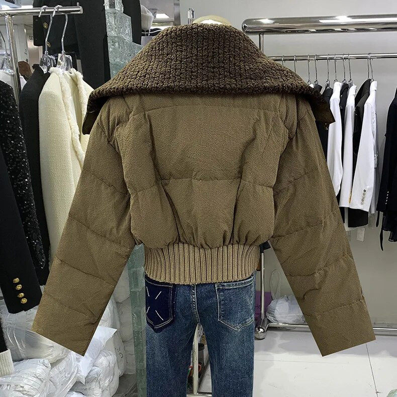 Thinken Crop jope naiste karusnahast kilpkaelusega pikkade varrukatega, soe naiste parkmantel 2023 talve tänava lahtine puuvillase polsterdatud jope