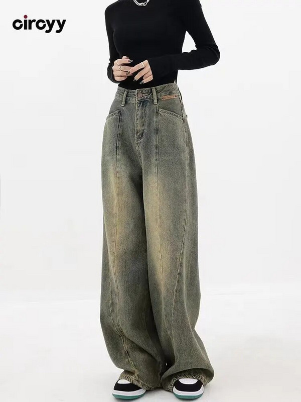 Baggy teksad Naiste kõrge vöökohaga teksad, nööbid, teksapüksid, taskud, laiad sääred, uued Y2K püksid, vanad tänavarõivad, mood 2023 teksad