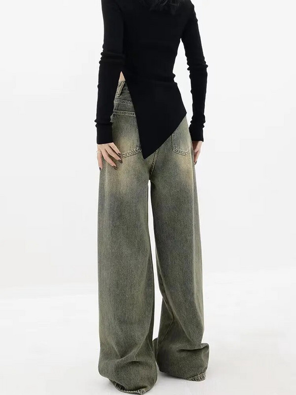 Baggy teksad Naiste kõrge vöökohaga teksad, nööbid, teksapüksid, taskud, laiad sääred, uued Y2K püksid, vanad tänavarõivad, mood 2023 teksad