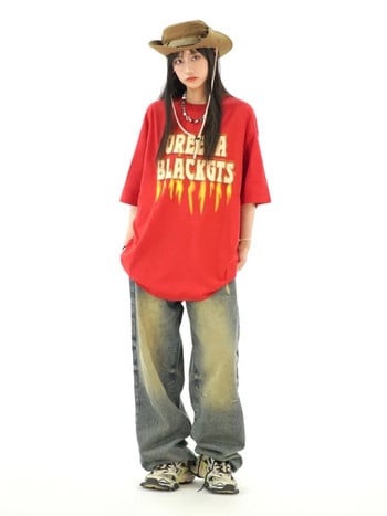 HOUZHOU Y2K ταλαιπωρημένο φαρδύ τζιν Γυναικείο Grunge Vintage 90s Oversize παντελόνι τζιν με φαρδύ πόδι Παντελόνι Harajuku κορεατικού στυλ Gyaru