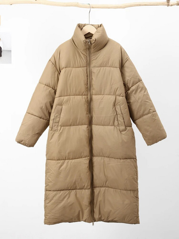 Korea paks soliidne pikk jakk, naiste lahtikäiva kraega mantel avara pikkade varrukatega 2023. aasta talvine naiste tõmblukk, soojad vabaaja soojad riided