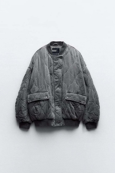 Ženski ležerni jednobojni pamučni kaput s patentnim zatvaračem Jesenska prevelika siva jakna s džepovima dugih rukava 2023. Zimska modna debela topla ženska gornja odjeća