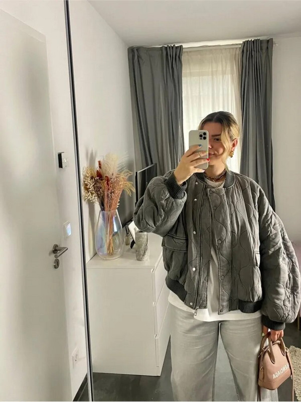 Ženski ležerni jednobojni pamučni kaput s patentnim zatvaračem Jesenska prevelika siva jakna s džepovima dugih rukava 2023. Zimska modna debela topla ženska gornja odjeća