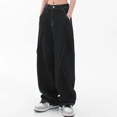 Meeste ja naiste vabaaja kottised teksad, avara õmblusega disain High Street mustad sirged püksid Y2k Boyfriend teksad naistele 5XL