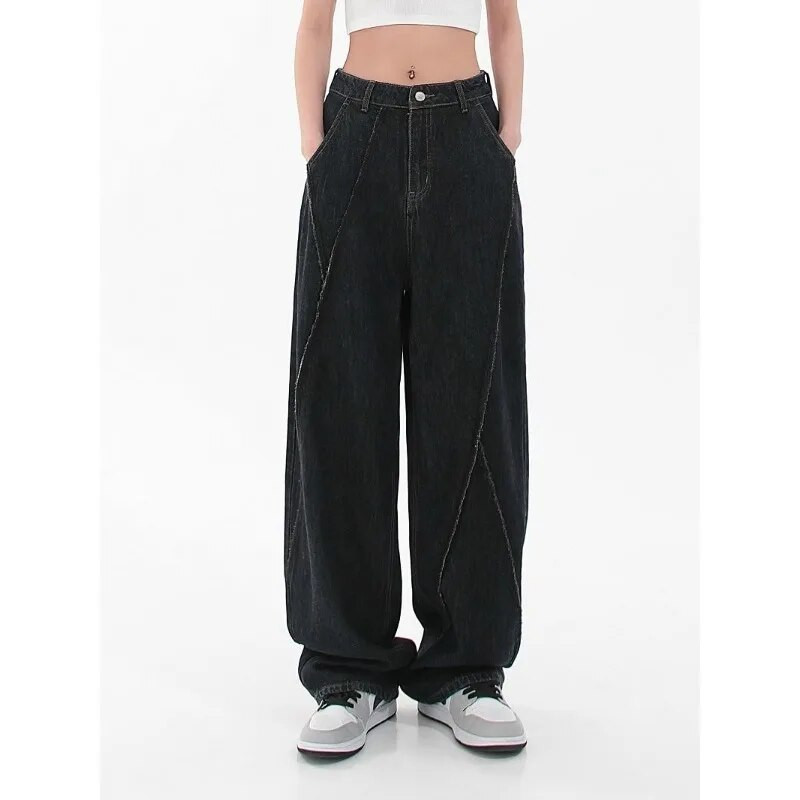 Meeste ja naiste vabaaja kottised teksad, avara õmblusega disain High Street mustad sirged püksid Y2k Boyfriend teksad naistele 5XL