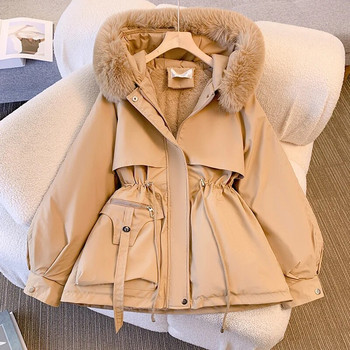 Ново модно дамско зимно яке 2023 г. Голямо дълго палто с яка с качулка и топла подплата Дамско пухено яке Парки Mujer