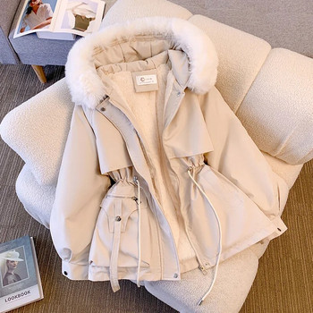 2023 Νέα μόδα Γυναικείο μπουφάν Χειμερινό ψεύτικο γούνινο γιακά Υπερμεγέθη μακρύ παλτό με κουκούλα ζεστή φόδρα Γυναικείο μπουφάν Parkas Mujer