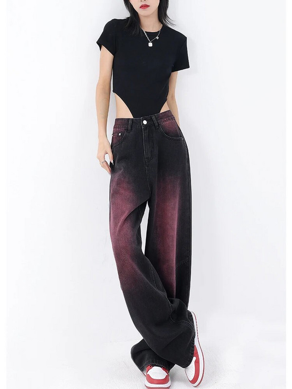 Džinsi Sieviešu paneļi, brīvi personības radošums dizains ikdienišķs vasaras džinsa bikses ar platām kājām Populāri hipsteru retro apģērbi