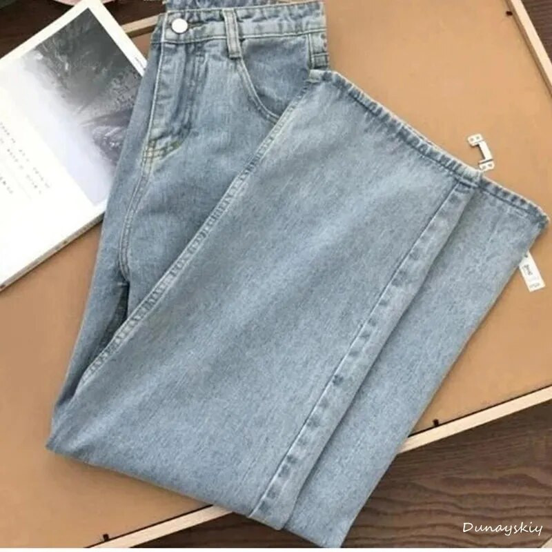 Tänavarõivad Kõrge vöökohaga naiste mood Teksad Naised Tüdrukud Naiste laia säärega püksid Püksid Naine Jean Femme Denim Bagge Mom Teksad