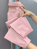 Kõrge vöökohaga roosad teksapüksid haaremipüksid 2023 uued kevadsuvised lahtised pahkluuni ulatuvad teksad Täielikult sobivad suured sirged püksid M-4XL