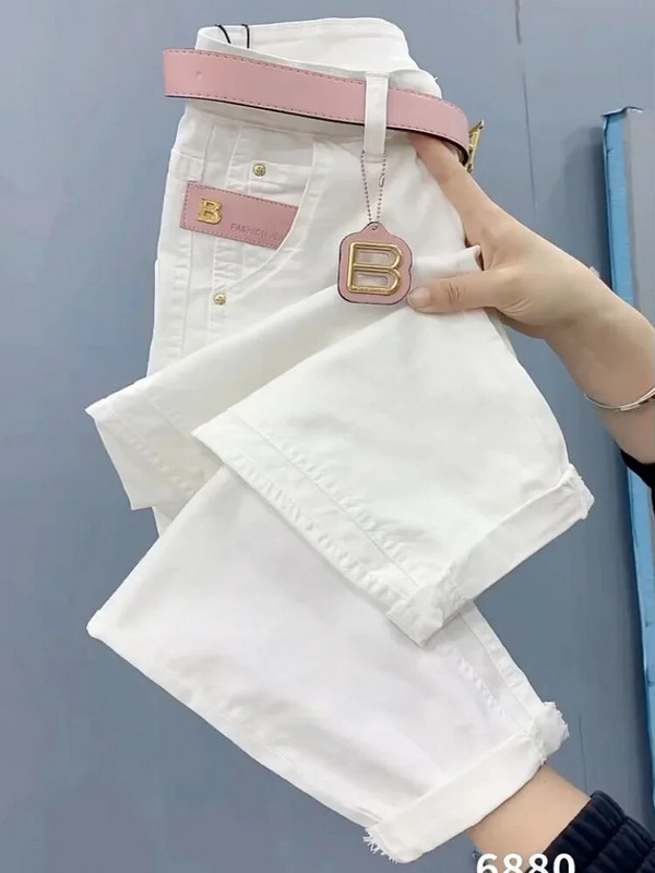 Kõrge vöökohaga roosad teksapüksid haaremipüksid 2023 uued kevadsuvised lahtised pahkluuni ulatuvad teksad Täielikult sobivad suured sirged püksid M-4XL