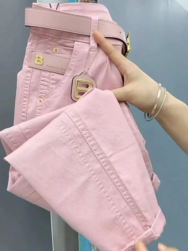 Kõrge vöökohaga roosad teksapüksid haaremipüksid 2023 uued kevadsuvised lahtised pahkluuni ulatuvad teksad Täielikult sobivad suured sirged püksid M-4XL