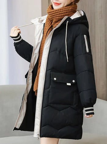 2023 Зимно дамско яке Палта Дълги паркове Дамско пухено памучно палто с качулка Дебели топли якета Ветроустойчиво ежедневно студентско палто